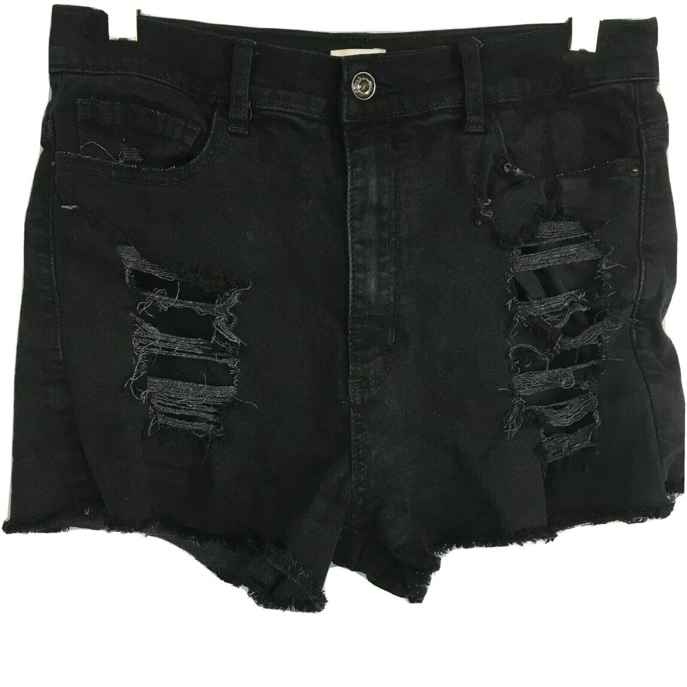 Sneak Peek Shorts Womens Sz L Black High Rise Distressed Cotton Stretch Denim